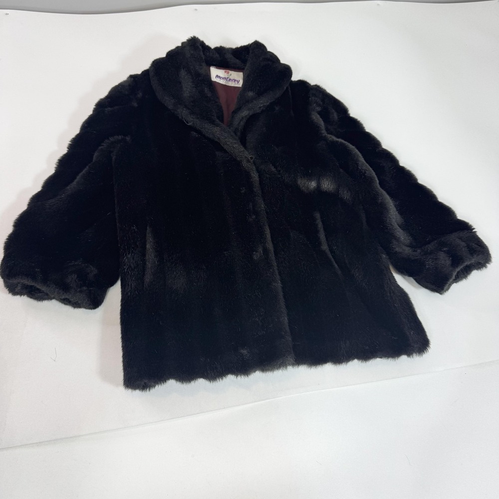 VTG Monterey Fashions Coat Womens 18 Brown Faux Fur Mid Length Overcoat Mob Wife